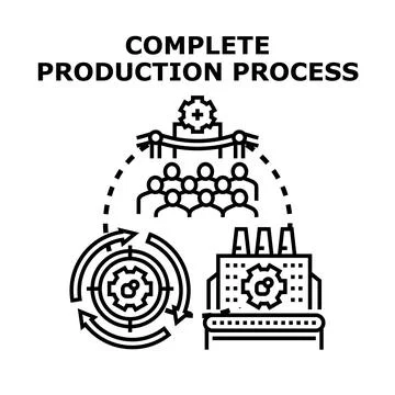 Complete production process management technology icon concept Stock Illustration