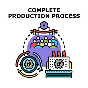 Complete production process management technology icon concept Stock Illustration