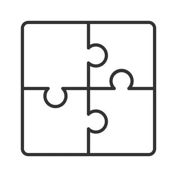 Complete puzzle and problem solved icon in line design. Complete puzzle, problem Stock Illustration