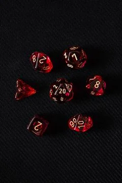 Complete Red Polyhedral RPG Dice Set Stock Photos