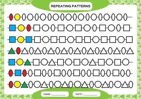 Complete repeating patterns. Worksheet for preschool kids. Practicing motor Stockillustratie