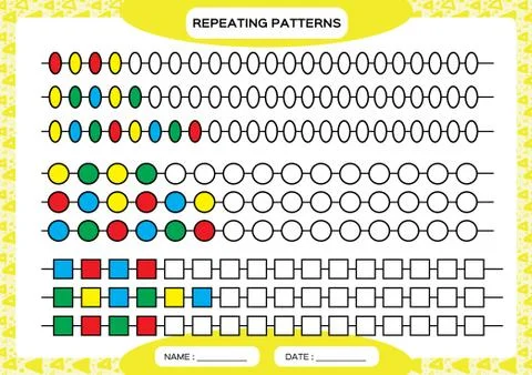 Complete repeating patterns. Worksheet for preschool kids. Practicing motor Stockillustratie