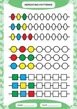 Complete repeating patterns. Worksheet for preschool kids. Practicing motor Stock Illustration