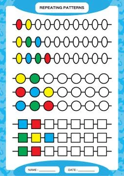 Complete repeating patterns. Worksheet for preschool kids. Practicing motor Stock Illustration