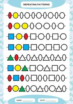 Complete repeating patterns. Worksheet for preschool kids. Practicing motor Stockillustratie