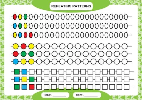Complete repeating patterns. Worksheet for preschool kids. Practicing motor Stockillustratie