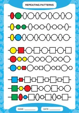 Complete repeating patterns. Worksheet for preschool kids. Practicing motor Stock Illustration