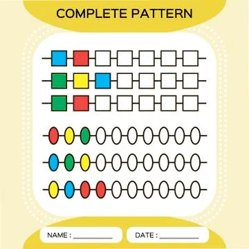 Complete repeating patterns. Worksheet for preschool kids. Practicing motor Stock Illustration