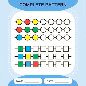 Complete repeating patterns. Worksheet for preschool kids. Practicing motor Stockillustratie