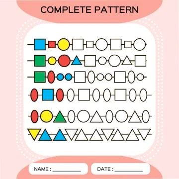 Complete repeating patterns. Worksheet for preschool kids. Practicing motor Stockillustratie