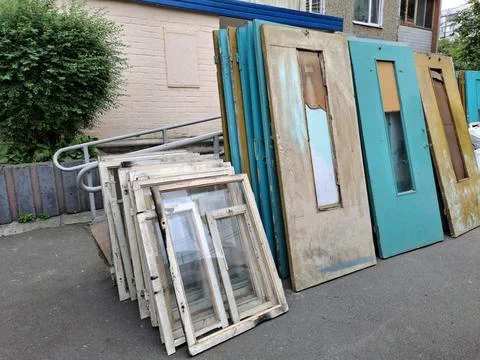 Complete replacement of old doors and windows in dwelling house Foto stock