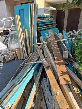 Complete replacement of old doors and windows in domestic building Fotos Stock