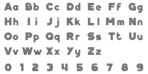 Complete Retro Line Vector Font with Uppercase and Lowercase Alphabet Stock Illustration