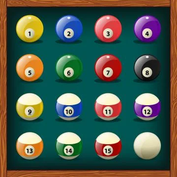Complete set of balls for pool Stock Illustration