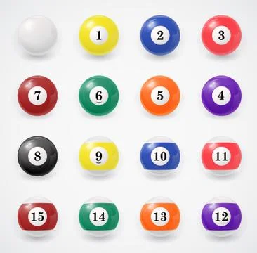 Complete set of billiard balls on a white background Stock Illustration