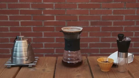 Complete set for brewing filter coffee with hario V60. Stock Footage 145811332