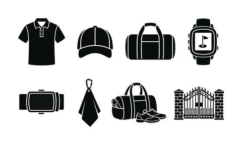 A complete set of essential golf apparel and gear silhouettes Stock Illustration