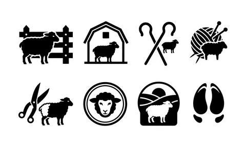 A complete set of farm sheep icons and pastoral imagery Stock Illustration