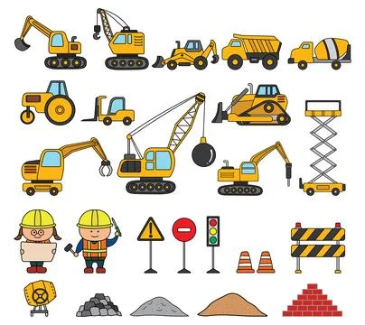 Complete set Illustration vector of construction machines children style or.. Illustrazione stock