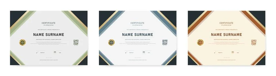 Complete set of modern certificate templates with full-frame diagonal edge .. Stock Illustration