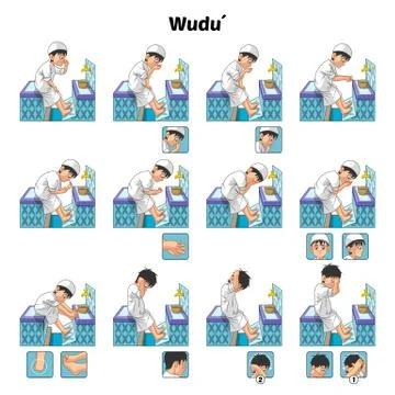 Complete Set of Muslim Ablution Guide 스톡 일러스트