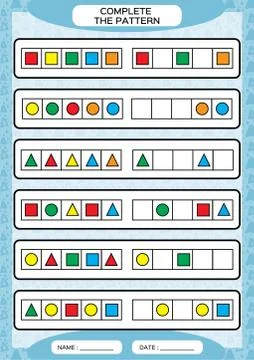 Complete simple repeating patterns. Worksheet for preschool kids. Practicing Stock Illustration