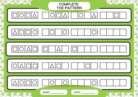 Complete simple repeating patterns. Worksheet for preschool kids. Practicing Stock Illustration
