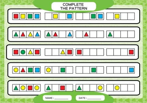 Complete simple repeating patterns. Worksheet for preschool kids. Practicing Stock Illustration