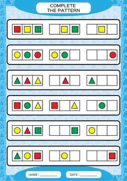 Complete simple repeating patterns. Worksheet for preschool kids. Practicing Stockillustratie