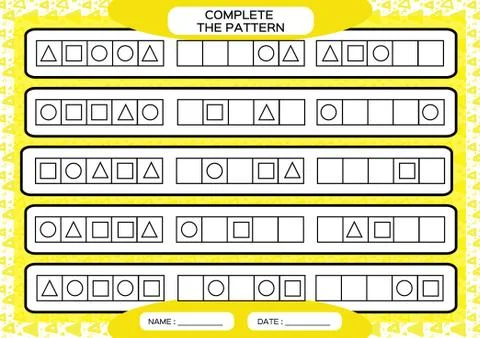 Complete simple repeating patterns. Worksheet for preschool kids. Practicing Stockillustratie