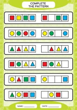 Complete simple repeating patterns. Worksheet for preschool kids. Practicing Stock Illustration
