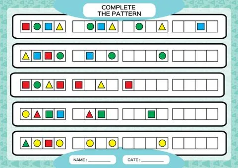Complete simple repeating patterns. Worksheet for preschool kids. Practicing Stock Illustration