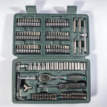 A complete small ratchet toolbox isolated on white Stock Photos