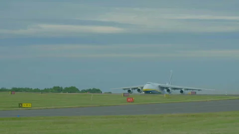 Complete start of antonov heavy cargo airlift plane full view Stock Footage 248033937