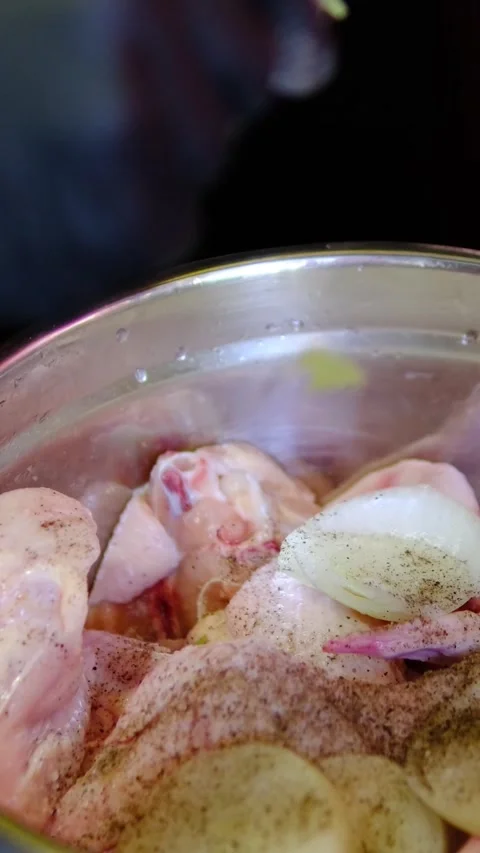 Complete step by step recipe for marinated chicken wings, from cleaning and Stock Footage 346281697