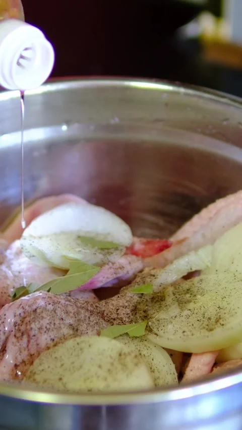 Complete step by step recipe for marinated chicken wings, from cleaning and Stock Footage 346281714