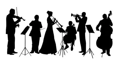 Complete Symphony Orchestra Sectional View Silhouette Pack Stock Illustration