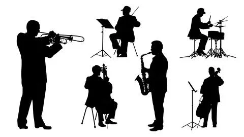 Complete Symphony Orchestra Sectional View Silhouette Pack Stock Illustration