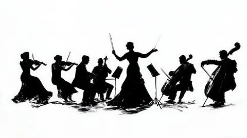 Complete Symphony Orchestra Sectional View Silhouette Pack Stock Illustration