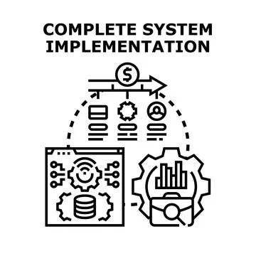 Complete system implementation concept structured process of developing, inte Stockillustratie
