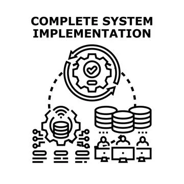 Complete system implementation process and global data management Stock Illustration
