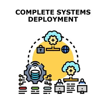 Complete systems deployment process orchestrating data and network Stock Illustration