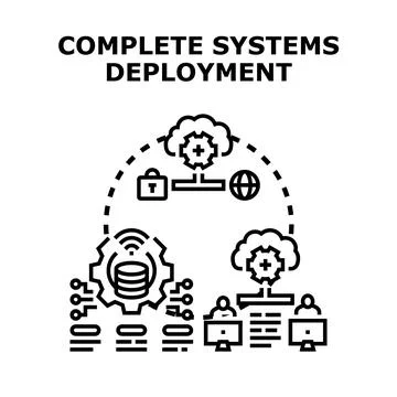 Complete systems deployment process orchestrating data and network イラスト素材