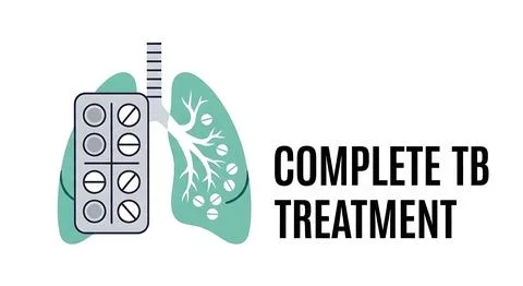 Complete tb treatment concept with lungs and pills symbolizing medicine and.. Stock Illustration