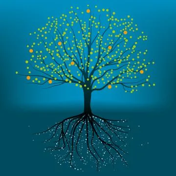 Complete tree with roots, branchs and leafs. 스톡 일러스트