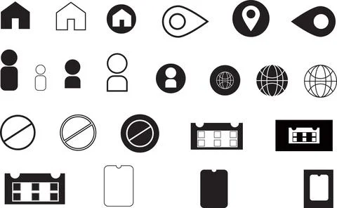 Complete User Interface Vector Icon Pack with Location, User, Home, Globe Stock Illustration