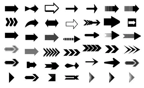 Complete vector arrow icon set, Essential interface navigation signs, Black g Illustrazione stock