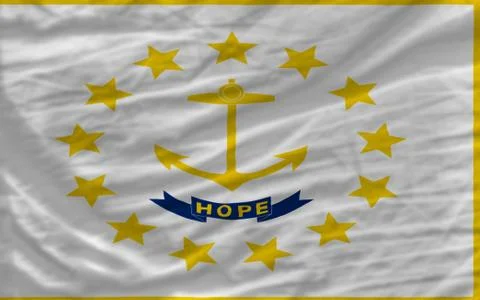 Complete waved flag of american state of rhode island for background Stock Photos