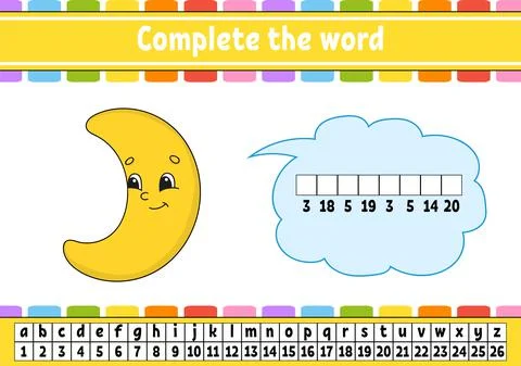 Complete the words. Cipher code. Learning vocabulary and numbers. Education w Stock Illustration