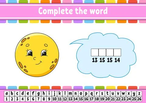 Complete the words. Cipher code. Learning vocabulary and numbers. Education w Stock Illustration